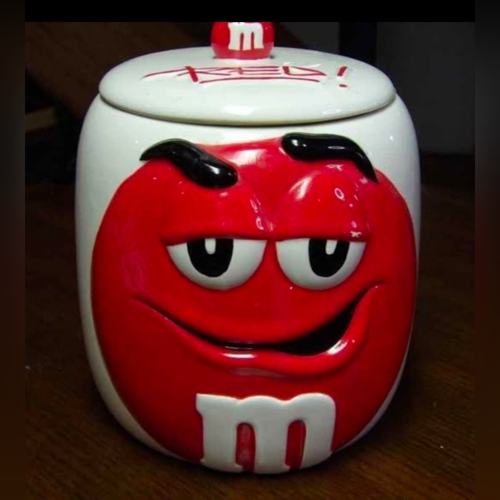 Vintage M&M Red! Collectible Cookie Jar approx 7.5" x 6"